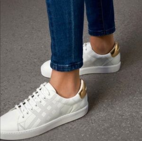 perforated check leather sneakers